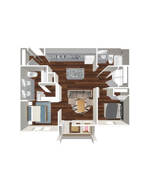 Floor plan for 2 beds, 2 baths, 900 sqft